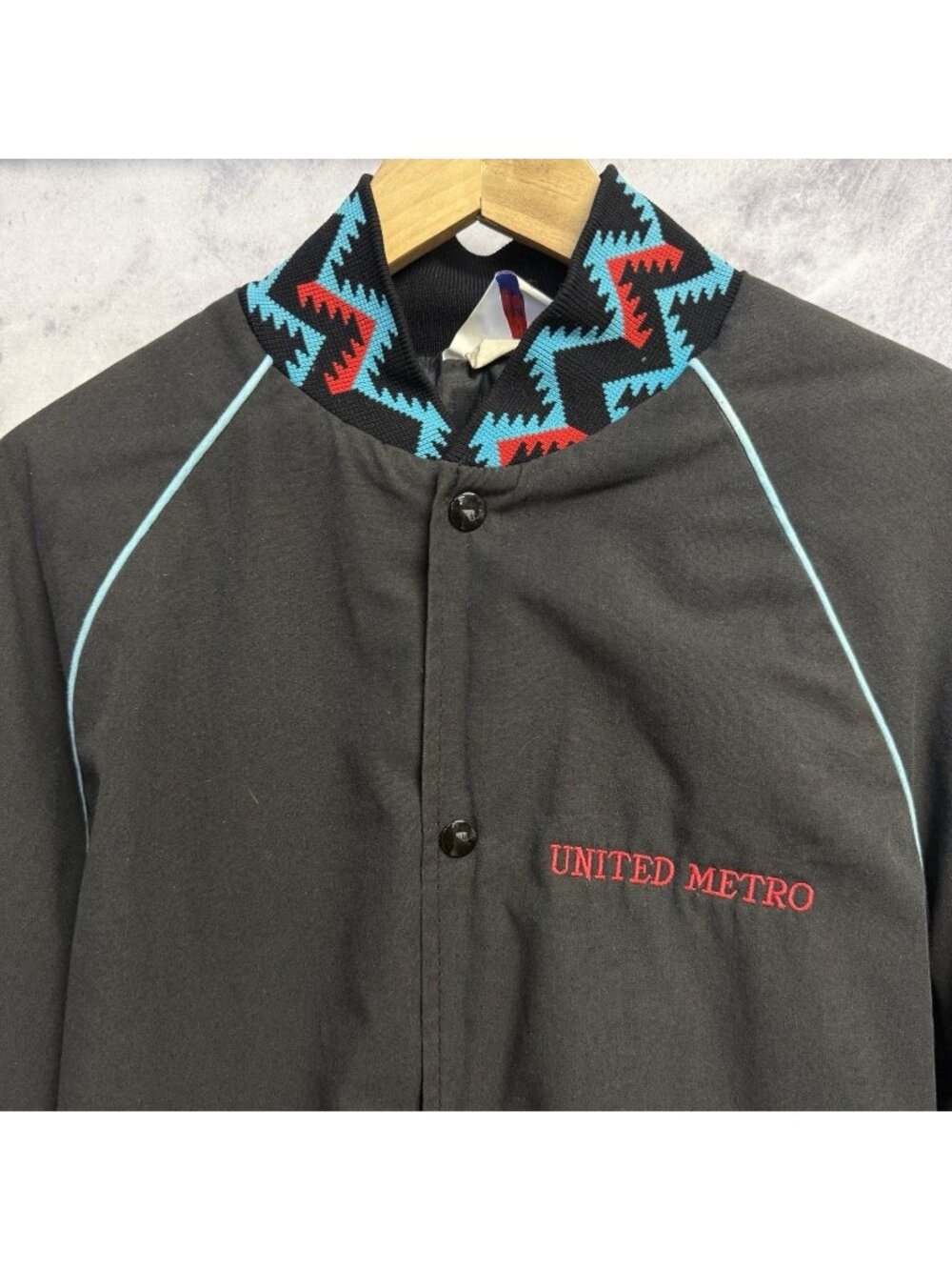 Vintage West Ark USA Aztec Western Jacket Mens Large Black Bomber